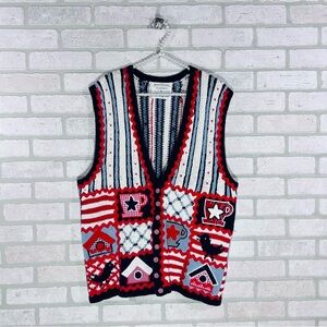 Vintage Marisa Christina Hand-Knit Bird and Birdhouse Vest Size L